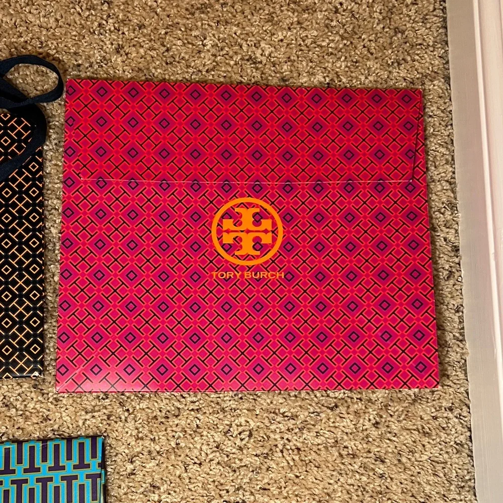 Tory Burch Geometric Shopping Bags in Black, Red, and Blue